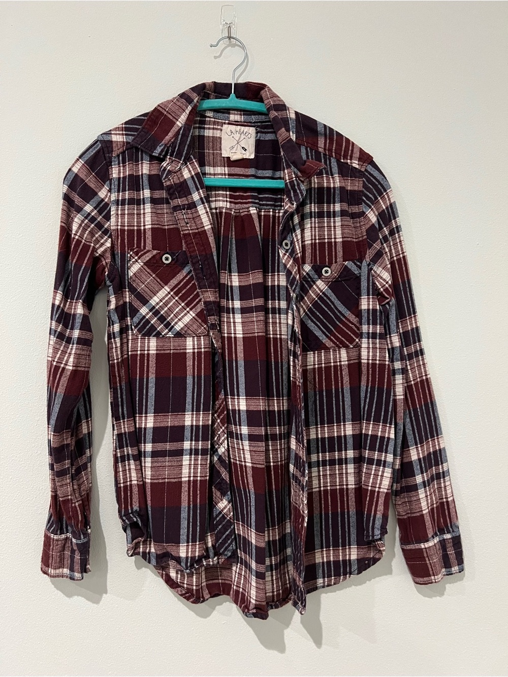 La Hearts Burgundy Navy Plaid Shirt